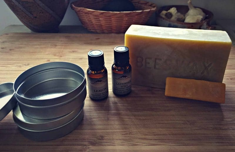 tins, essential oils and beeswas for salve making