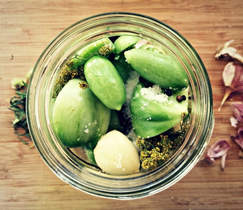 green tomatoes in a jar