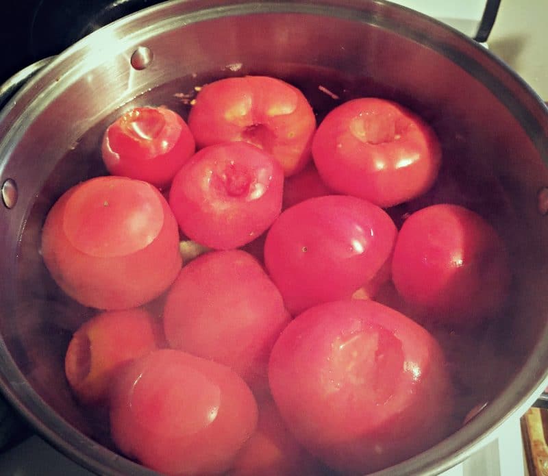 peeling tomatoes