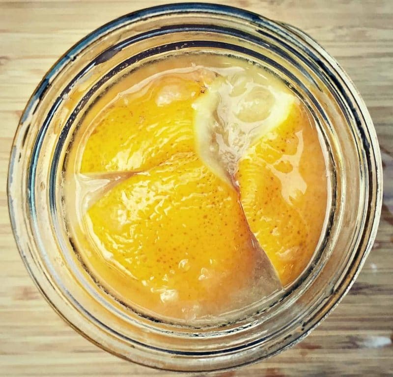 top view of preserved lemons in a jar