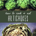 Raw artichokes, and an artichoke cooked with breadcrumbs.