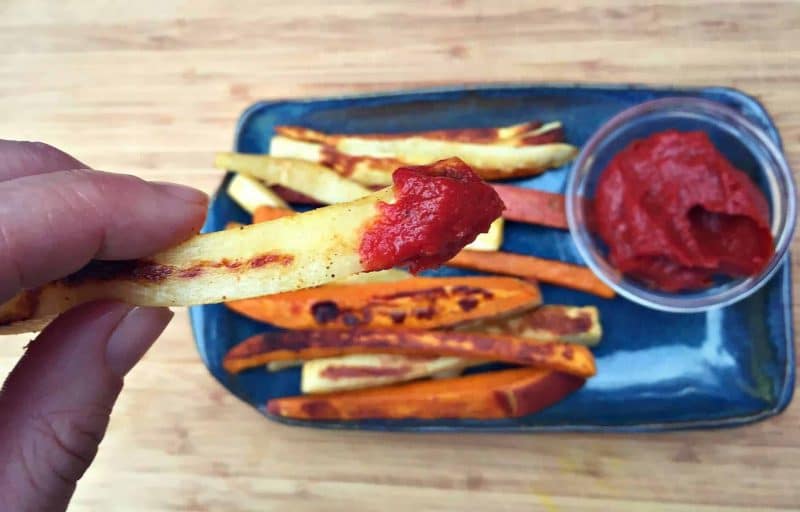 fermented ketchup on a parsnip fry