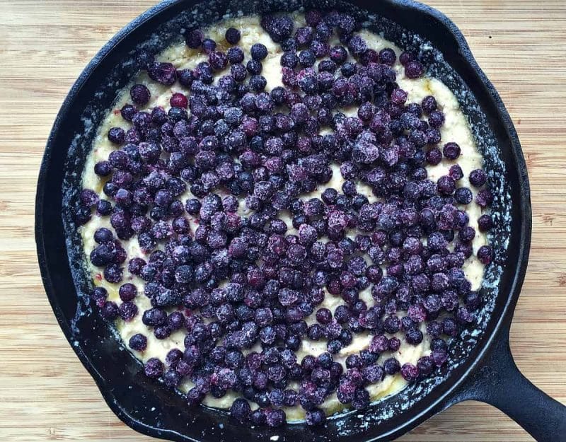 blueberry skillet cake before baking