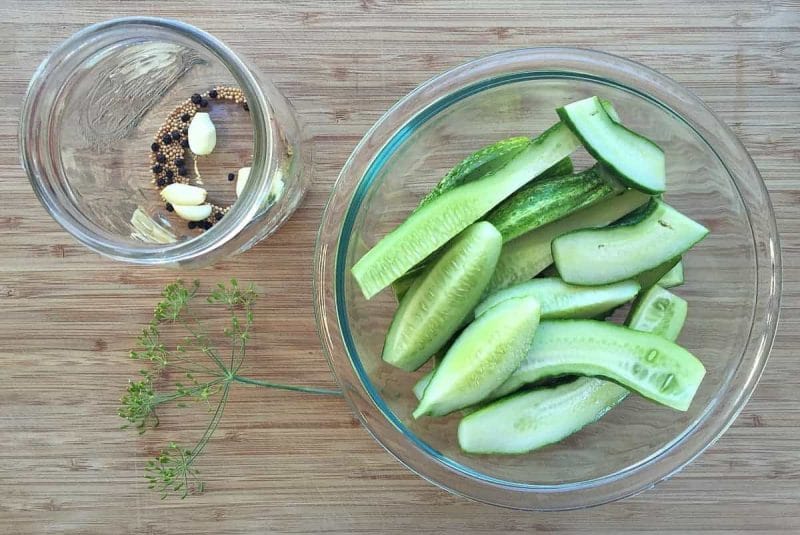 cucumbers in a bowl for making refrigerator pickles