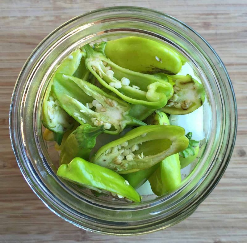 pepperoncini peppers in a quart jar