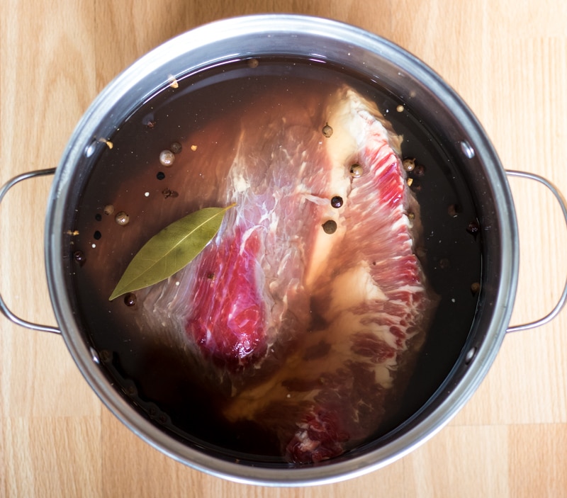 brisket in a pot of brine