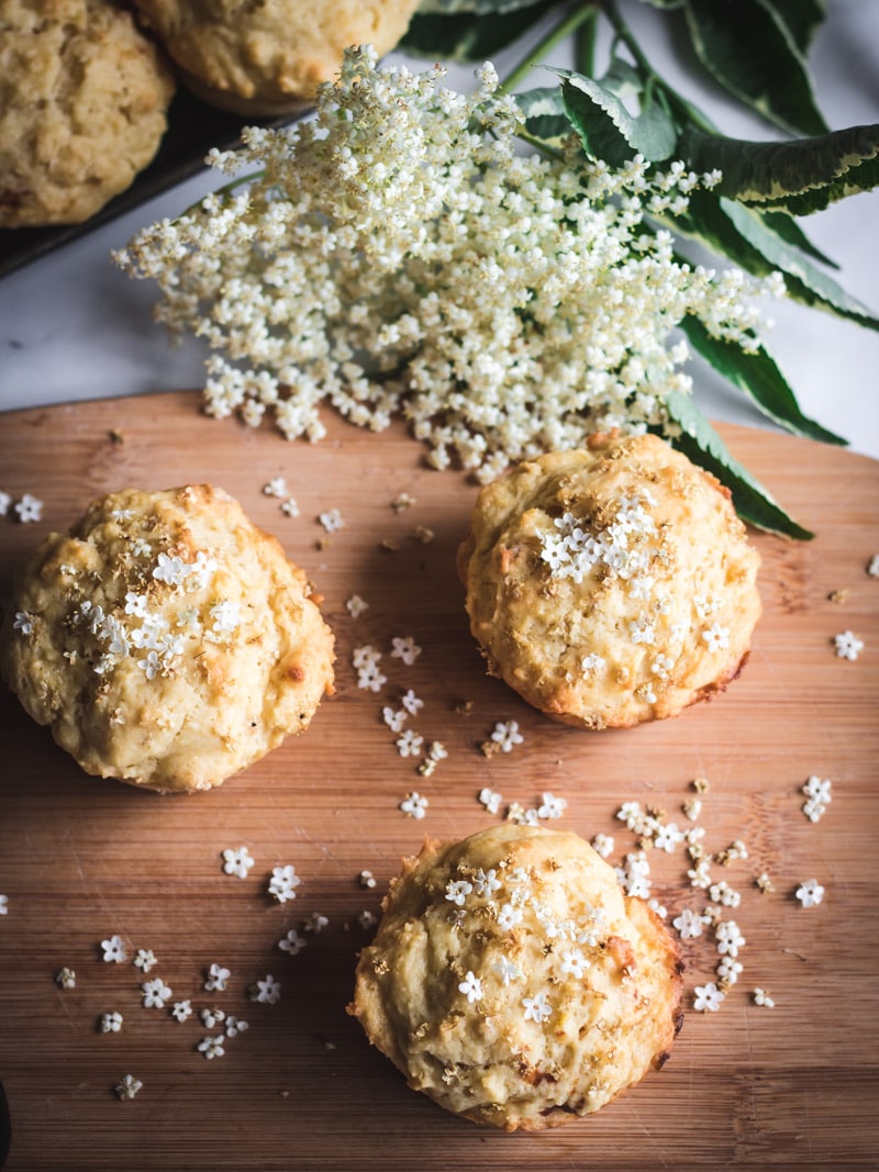 top view of elderflower muffins