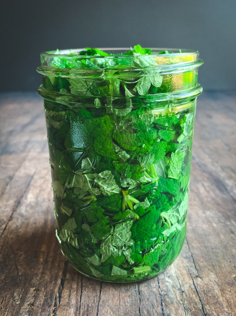 a mason jar of lemon balm tincture