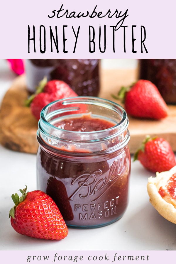 ball jar of strawberry honey butter