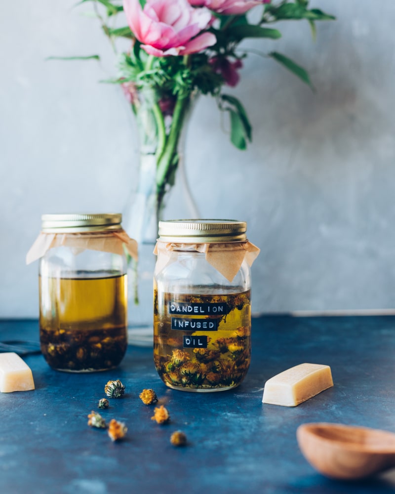 a jar of dandelion infused oil