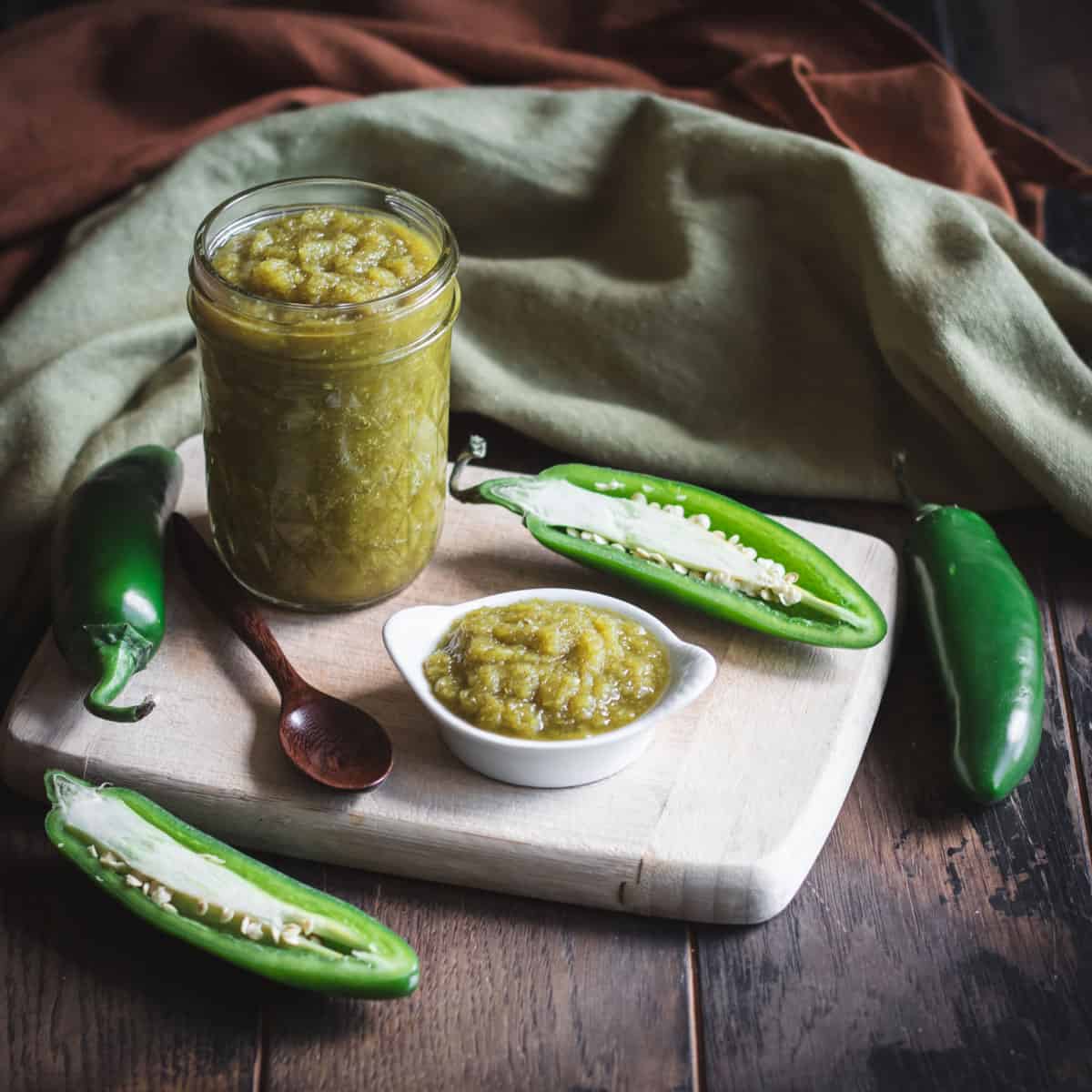 finished fermented jalapeno hot sauce in a small jar