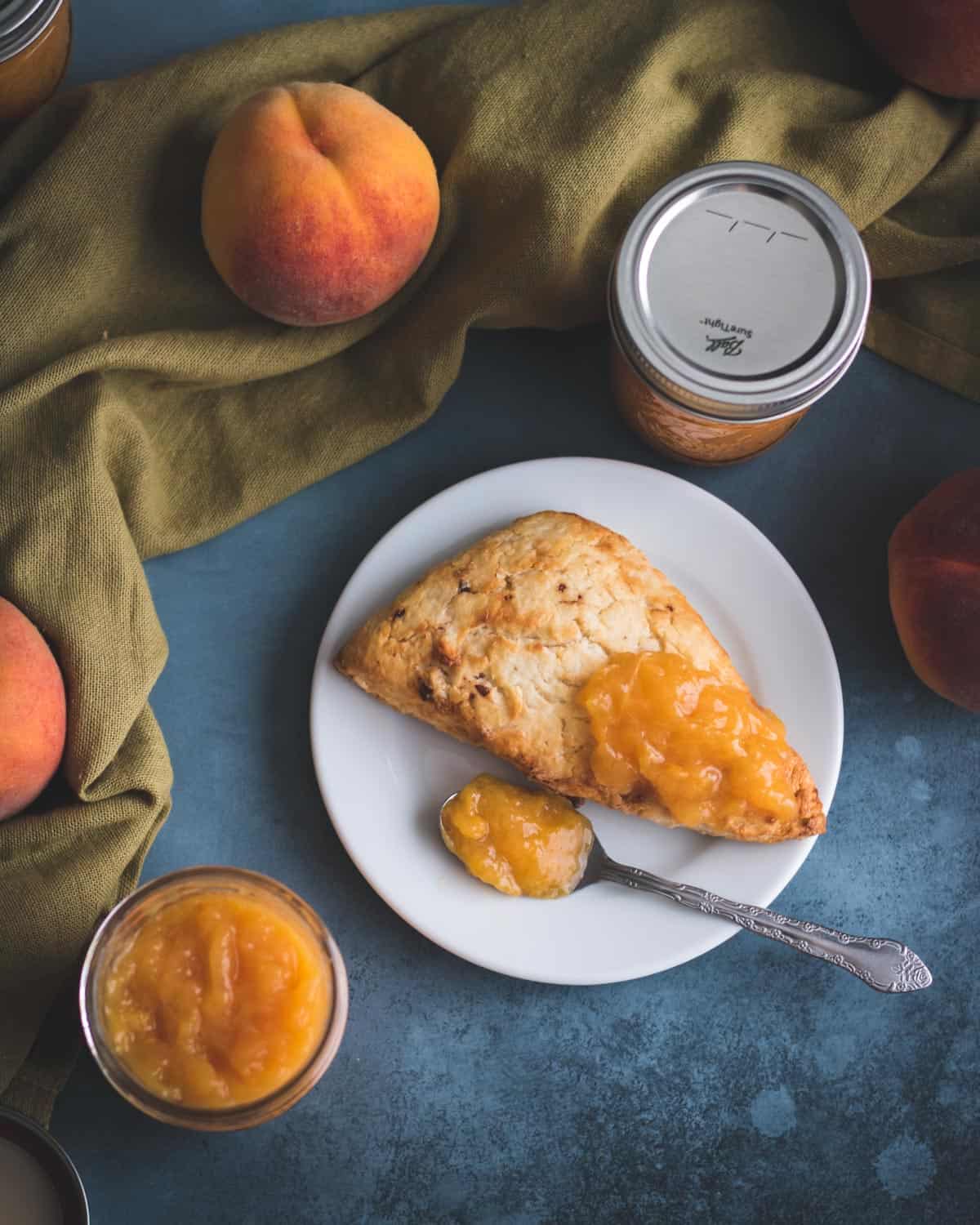 no sugar peach jam on a scone