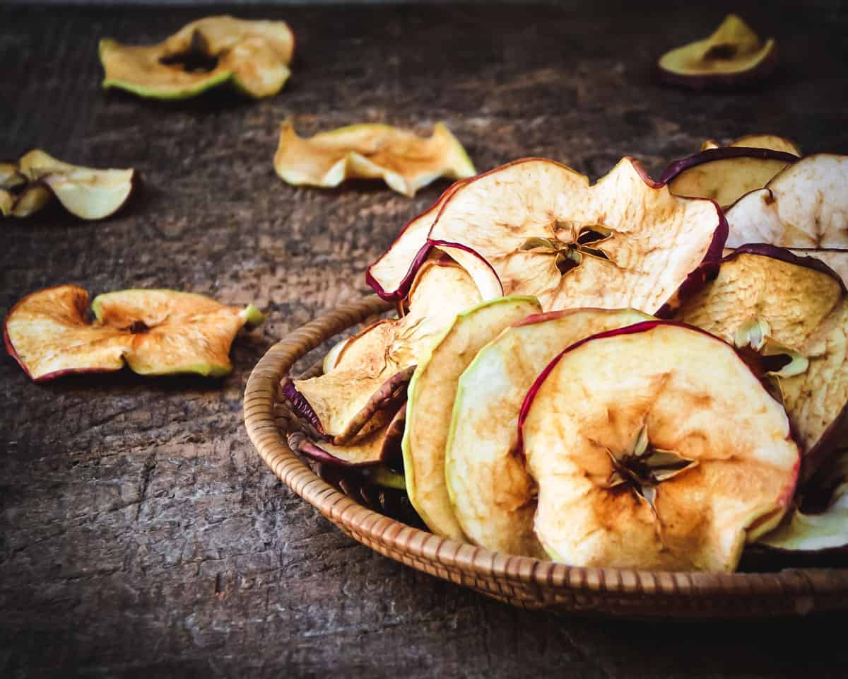 dried apple rings in a bowl