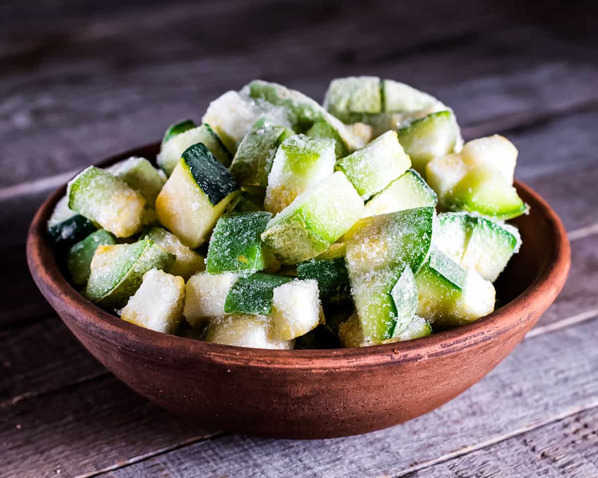 frozen zucchini chunks in a bowl