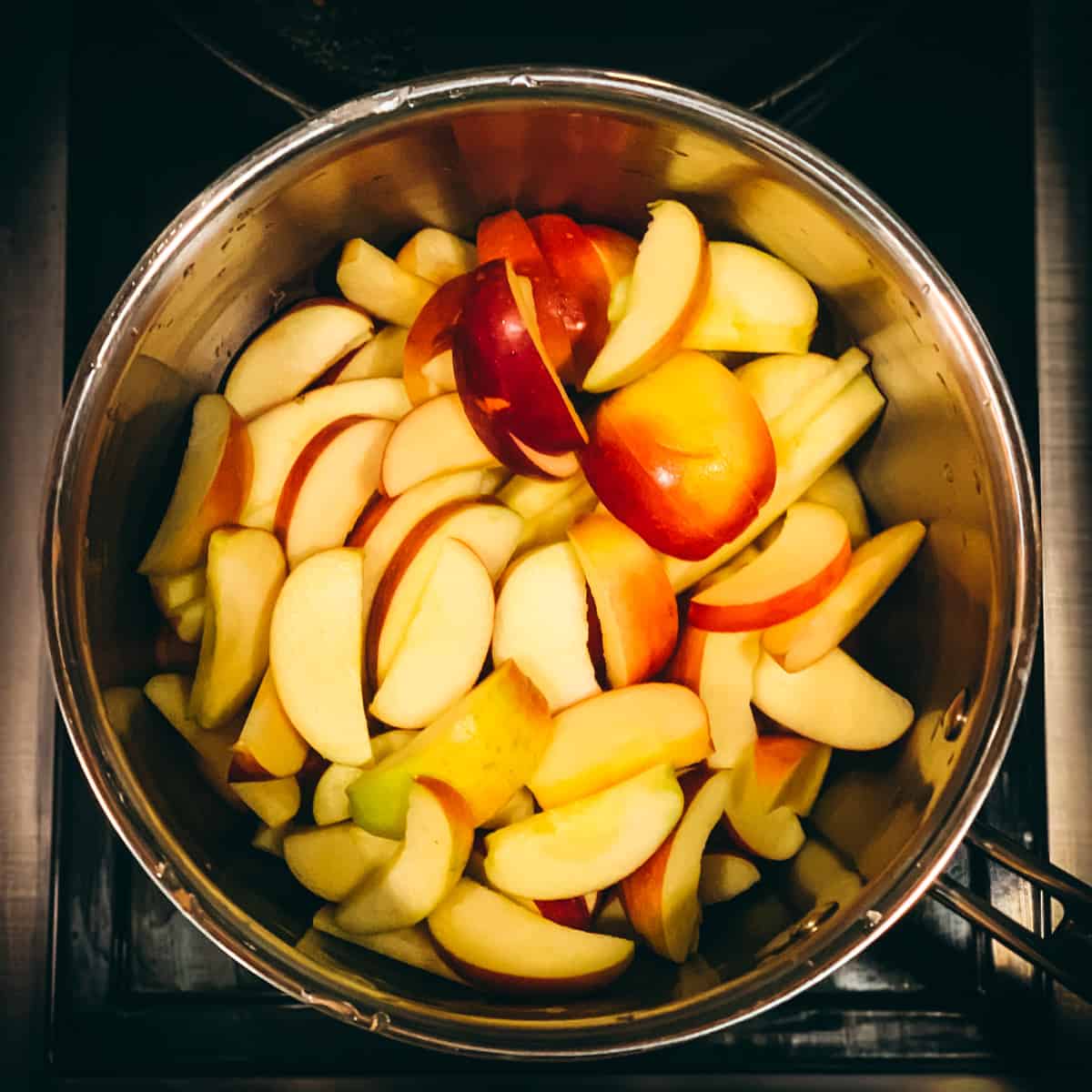 sliced apples in a pot