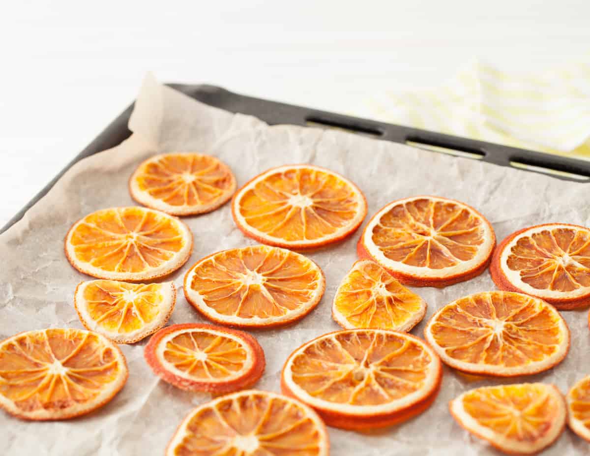 a sheet pan of dried orange slices