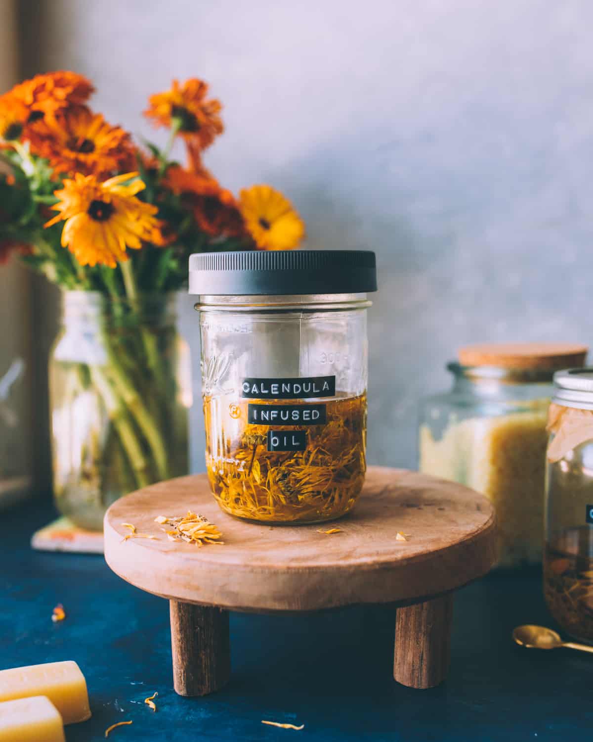 a jar of calendula infused oil