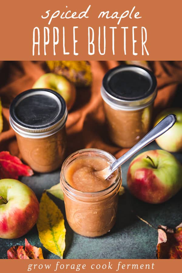 top view of spiced maple apple butter with a butter knife